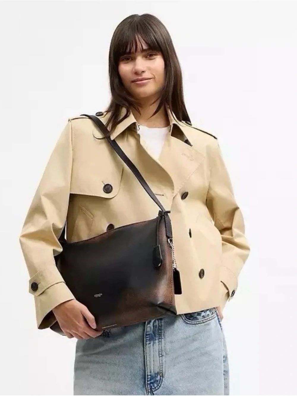 COACH Mott Messenger Bag In Loved Leather Black/Light Tan